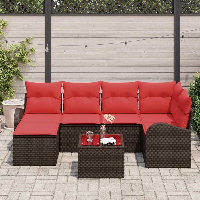 Set de canapea cu pernă 7 pcs Maro și roșu poliratan - WALTI WALTI