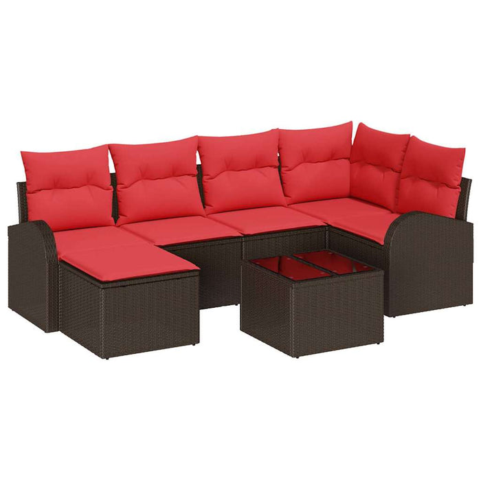Set de canapea cu pernă 7 pcs Maro și roșu poliratan - WALTI WALTI