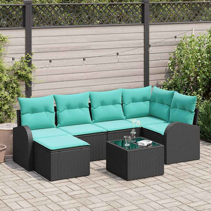 Set de canapea cu pernă 7 pcs Negru și Turcoaz poliratan WALTI