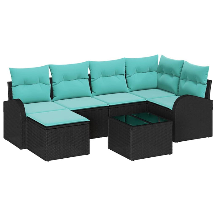 Set de canapea cu pernă 7 pcs Negru și Turcoaz poliratan WALTI