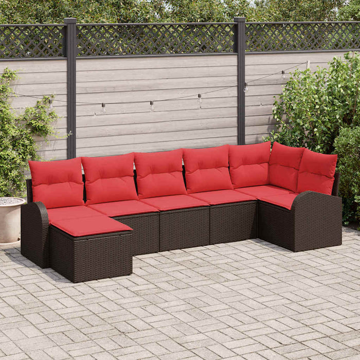 Set de canapea cu pernă 7 pcs Maro și roșu poliratan - WALTI WALTI