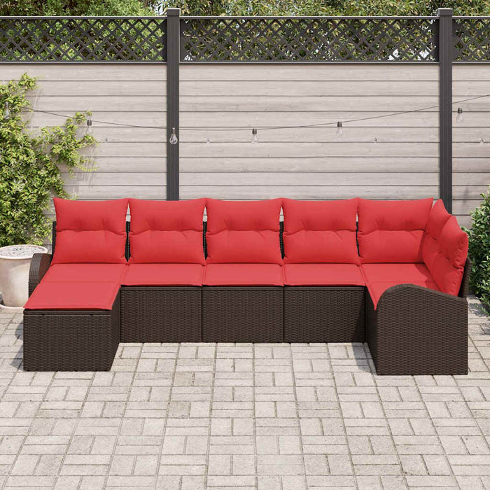 Set de canapea cu pernă 7 pcs Maro și roșu poliratan - WALTI WALTI
