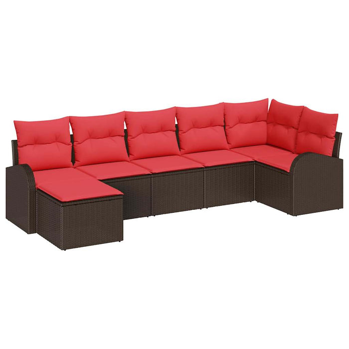 Set de canapea cu pernă 7 pcs Maro și roșu poliratan - WALTI WALTI