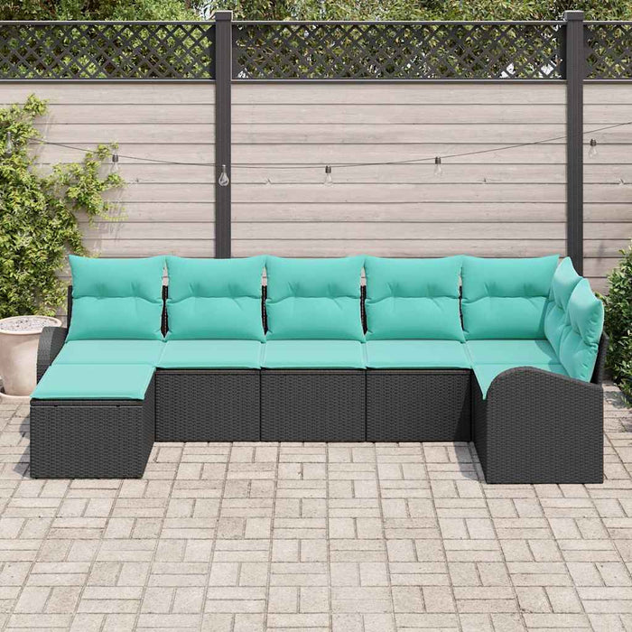 Set de canapea cu pernă 7 pcs Negru și Turcoaz poliratan WALTI