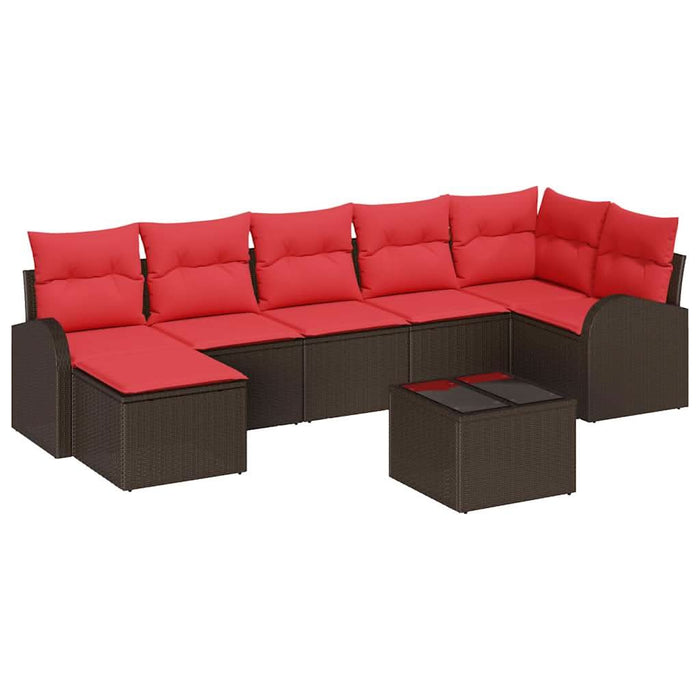 Set de canapea cu pernă 8 pcs Maro și roșu poliratan - WALTI WALTI