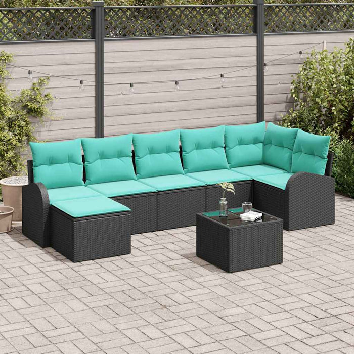 Set de canapea cu pernă 8 pcs Negru și Turcoaz poliratan WALTI
