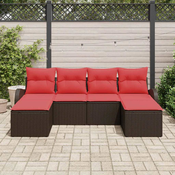 Set de canapea cu pernă 6 pcs Maro și roșu poliratan - WALTI WALTI