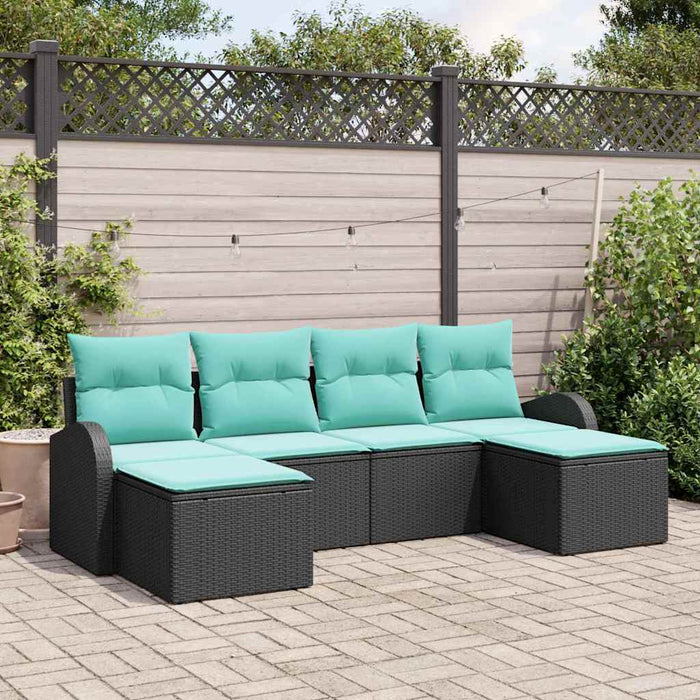 Set de canapea cu pernă 6 pcs Negru și Turcoaz poliratan WALTI
