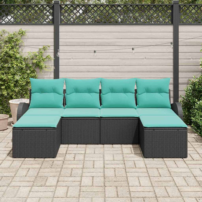 Set de canapea cu pernă 6 pcs Negru și Turcoaz poliratan WALTI