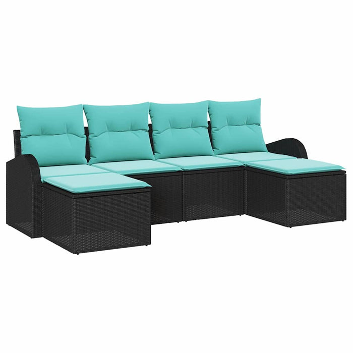 Set de canapea cu pernă 6 pcs Negru și Turcoaz poliratan WALTI