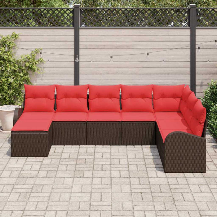 Set de canapea cu pernă 8 pcs Maro și roșu poliratan - WALTI WALTI
