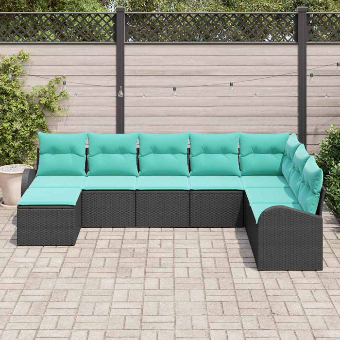 Set de canapea cu pernă 8 pcs Negru și Turcoaz poliratan WALTI