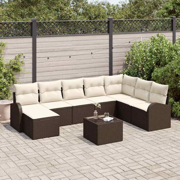 Set de canapele pentru grădină 9 pcs Maro și alb Rattan poli - WALTI WALTI