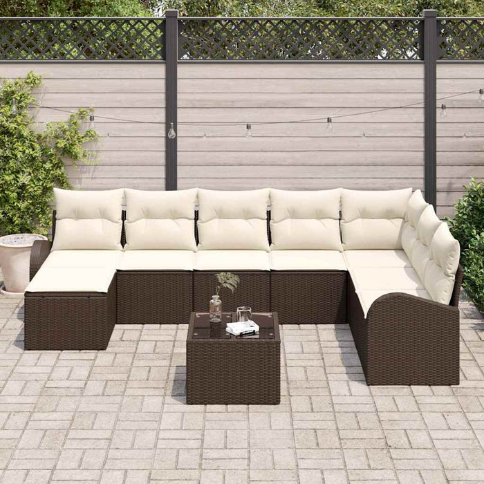 Set de canapele pentru grădină 9 pcs Maro și alb Rattan poli - WALTI WALTI