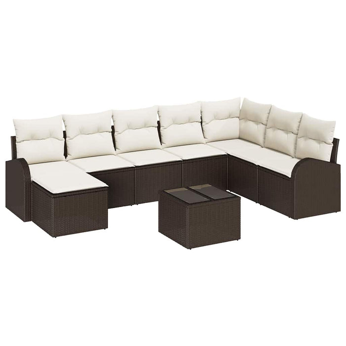 Set de canapele pentru grădină 9 pcs Maro și alb Rattan poli - WALTI WALTI
