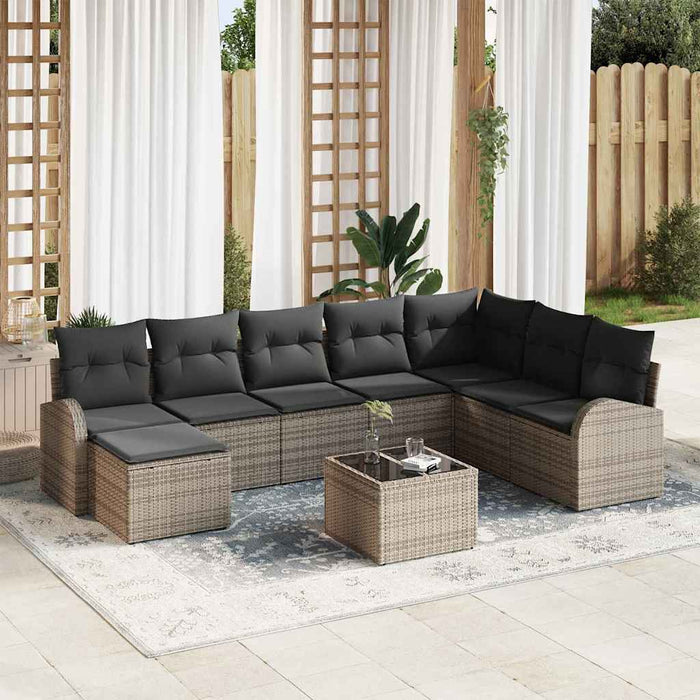 Set de canapele pentru grădină cu pernă 9 pcs Gri Rattan poli - WALTI WALTI