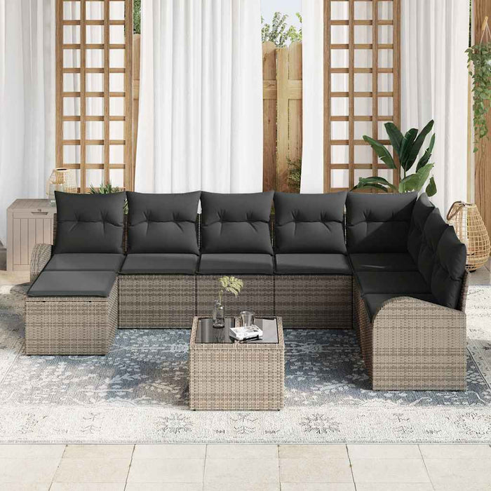 Set de canapele pentru grădină cu pernă 9 pcs Gri Rattan poli - WALTI WALTI