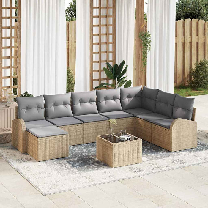 Set de canapea cu pernă 9 pcs Bej și gri deschis poliratan - WALTI WALTI