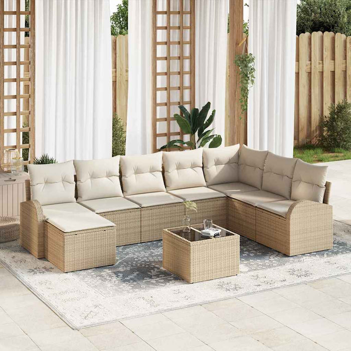 Set de canapele pentru grădină 9 pcs Bej, alb Rattan poli - WALTI WALTI