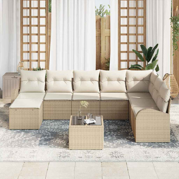 Set de canapele pentru grădină 9 pcs Bej, alb Rattan poli - WALTI WALTI