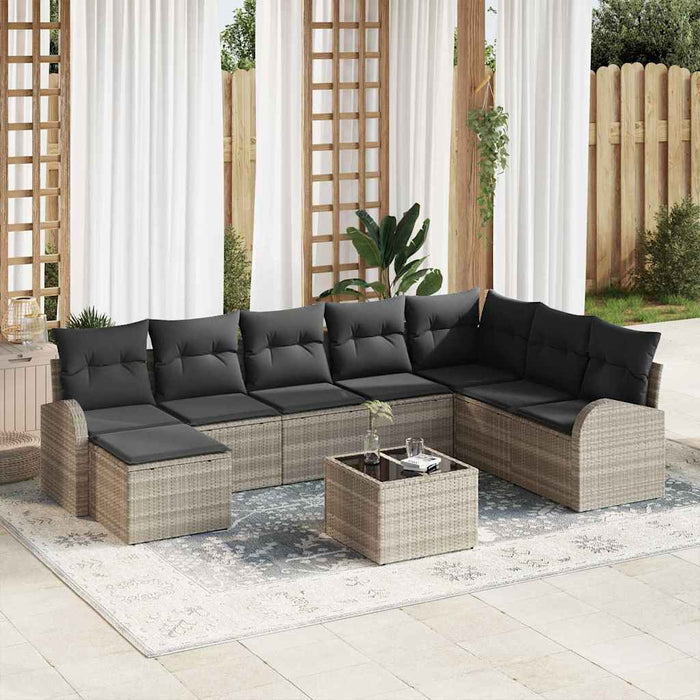 Set de canapele pentru grădină 9 pcs Gri deschis Rattan poli - WALTI WALTI