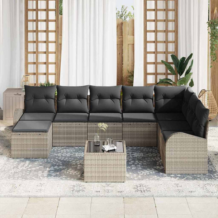 Set de canapele pentru grădină 9 pcs Gri deschis Rattan poli - WALTI WALTI