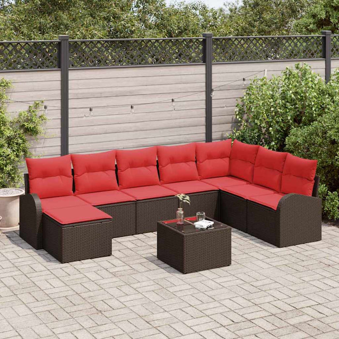 Set de canapea cu pernă 9 pcs Maro și roșu poliratan - WALTI WALTI