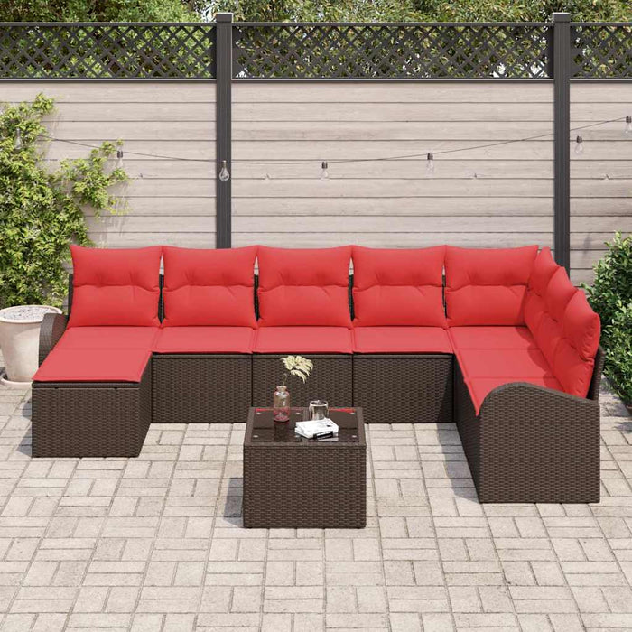 Set de canapea cu pernă 9 pcs Maro și roșu poliratan - WALTI WALTI