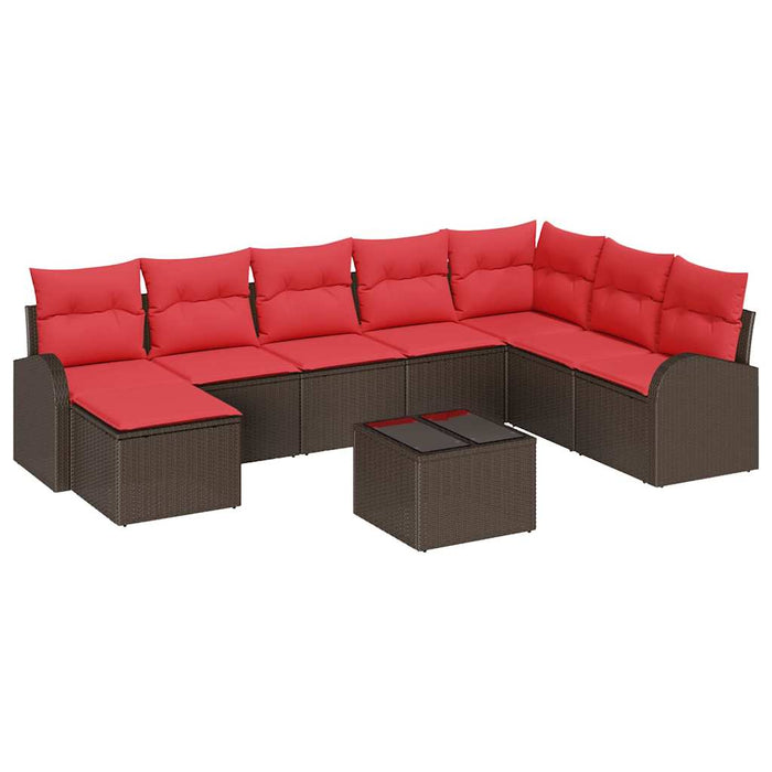Set de canapea cu pernă 9 pcs Maro și roșu poliratan - WALTI WALTI