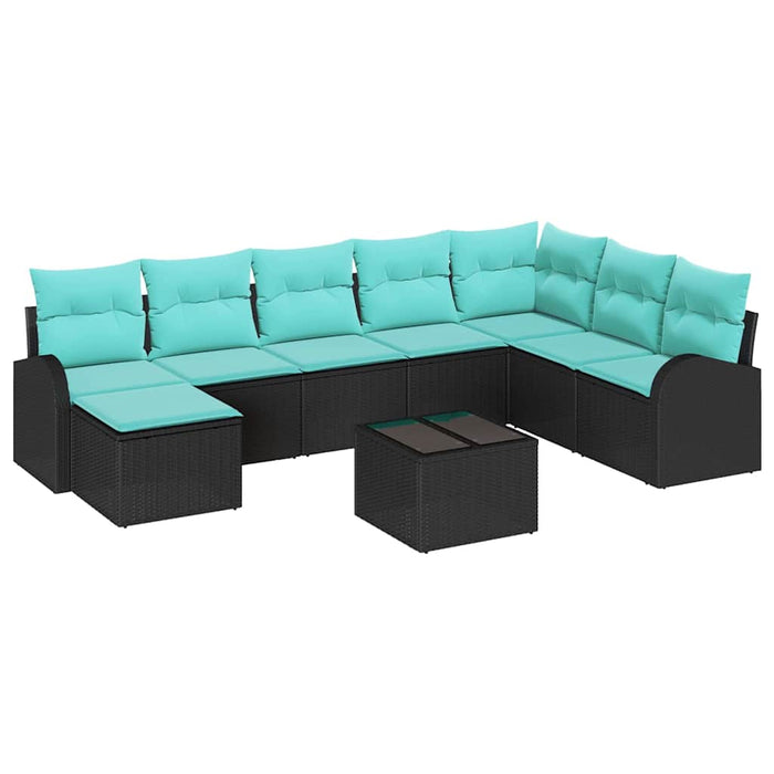 Set de canapea cu pernă 9 pcs Negru și Turcoaz poliratan WALTI