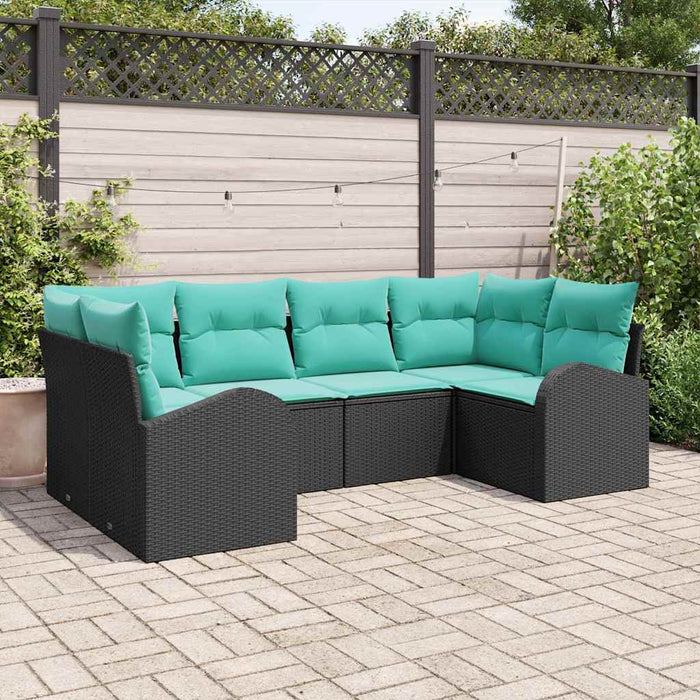 Set de canapele pentru grădină 6 pcs Negru și Turcoaz poliratan WALTI