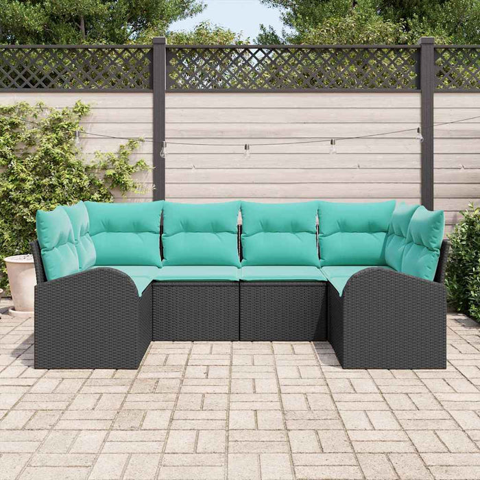 Set de canapele pentru grădină 6 pcs Negru și Turcoaz poliratan WALTI