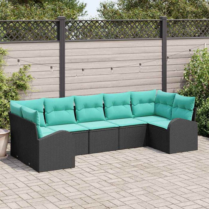 Set de canapele pentru grădină 7 pcs Negru și Turcoaz poliratan WALTI