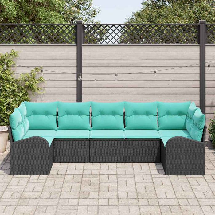 Set de canapele pentru grădină 7 pcs Negru și Turcoaz poliratan WALTI