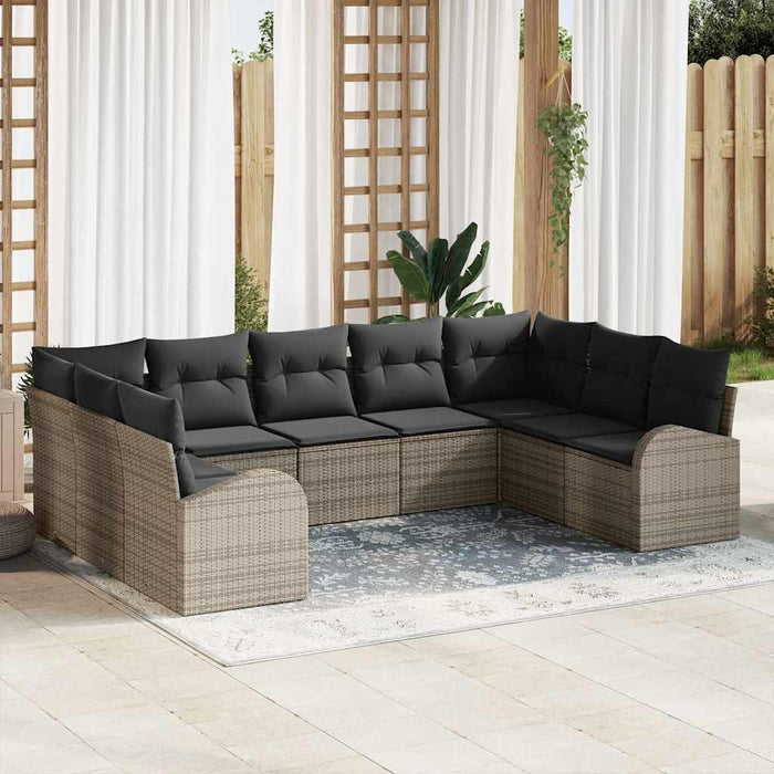 Set de canapele pentru grădină cu pernă 9 pcs Gri Rattan poli - WALTI WALTI