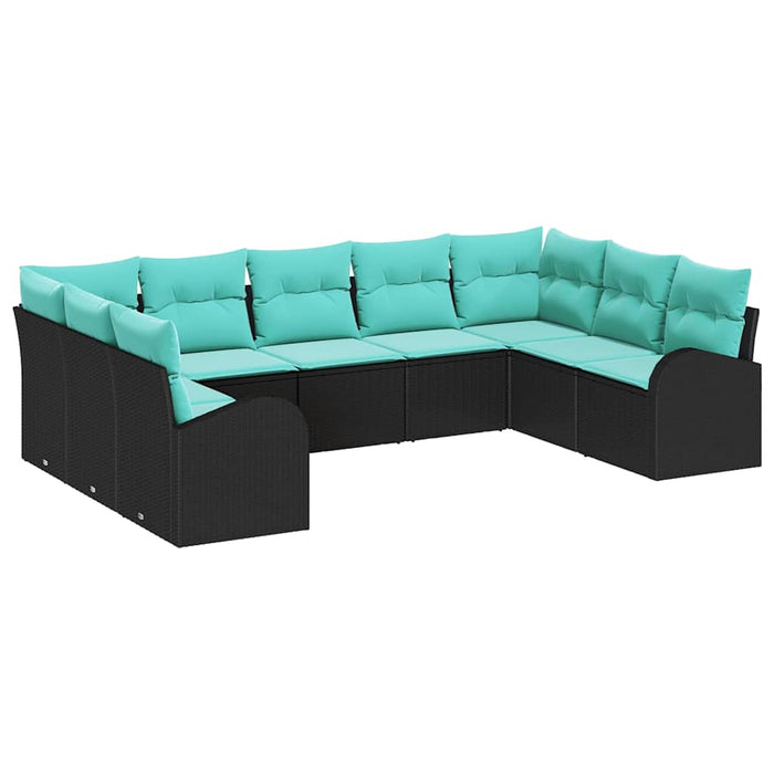 Set de canapele pentru grădină 9 pcs Negru și Turcoaz poliratan WALTI