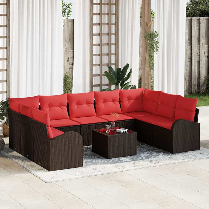 Set de canapele pentru grădină 10 pcs Maro și roșu poliratan WALTI