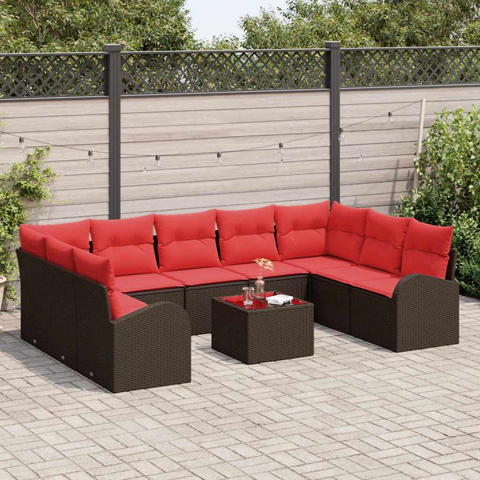 Set de canapele pentru grădină 10 pcs Maro și roșu poliratan WALTI