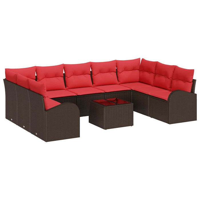 Set de canapele pentru grădină 10 pcs Maro și roșu poliratan WALTI
