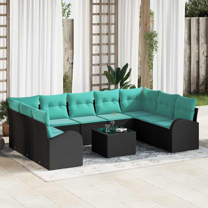 Set de canapele pentru grădină cu pernă 10 pcs Negru și Turcoaz WALTI