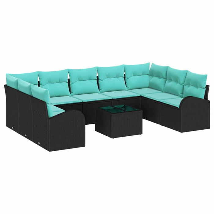 Set de canapele pentru grădină cu pernă 10 pcs Negru și Turcoaz WALTI