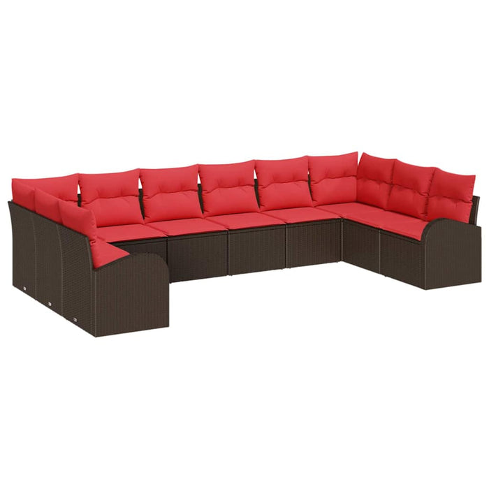 Set de canapele pentru grădină 10 pcs Maro și roșu poliratan WALTI