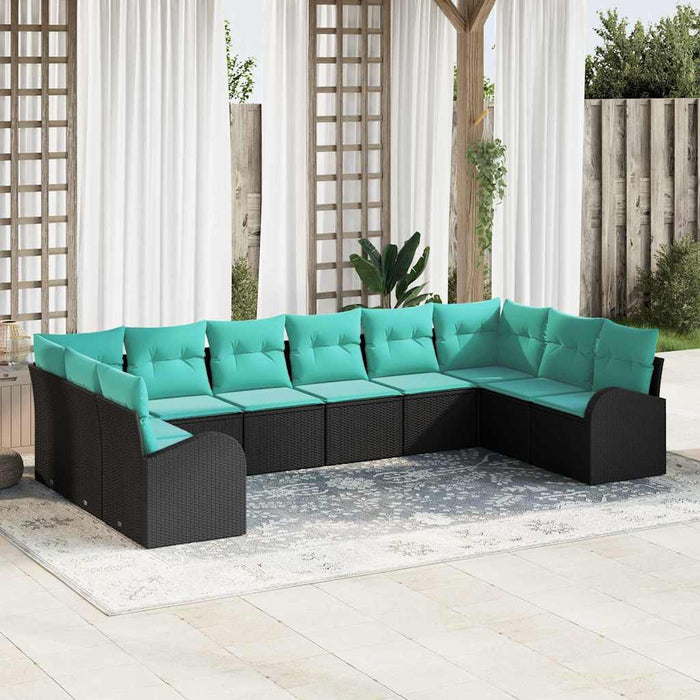 Set de canapele pentru grădină cu pernă 10 pcs Negru și Turcoaz WALTI