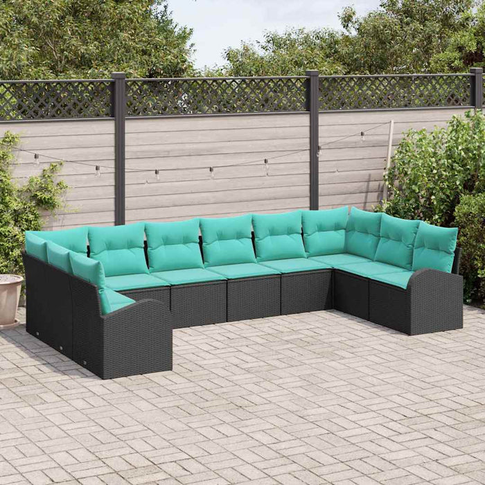 Set de canapele pentru grădină cu pernă 10 pcs Negru și Turcoaz WALTI