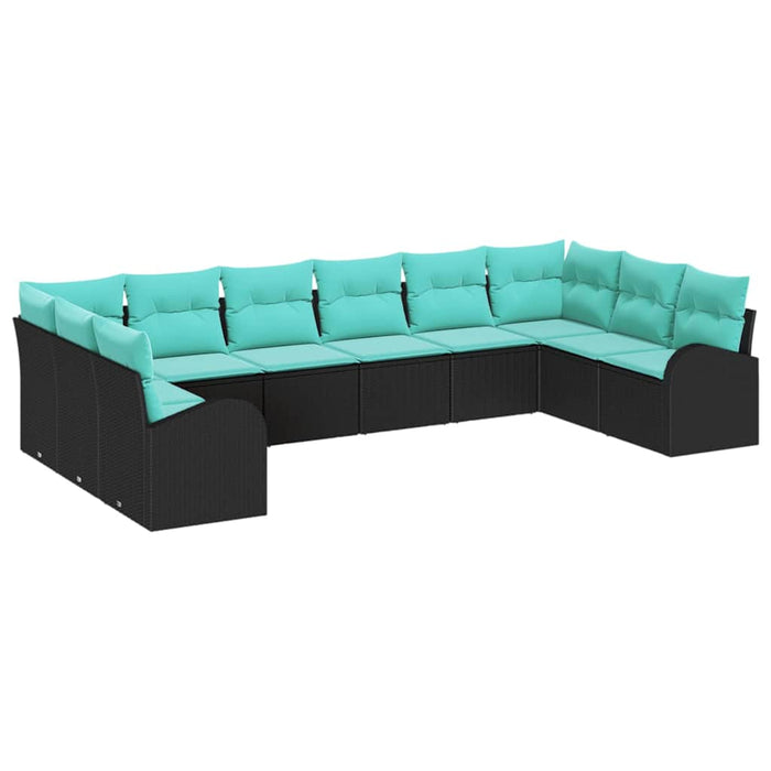 Set de canapele pentru grădină cu pernă 10 pcs Negru și Turcoaz WALTI