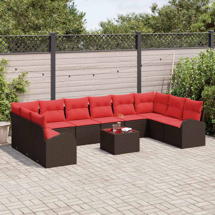 Set de canapele pentru grădină 11 pcs Maro și roșu poliratan WALTI