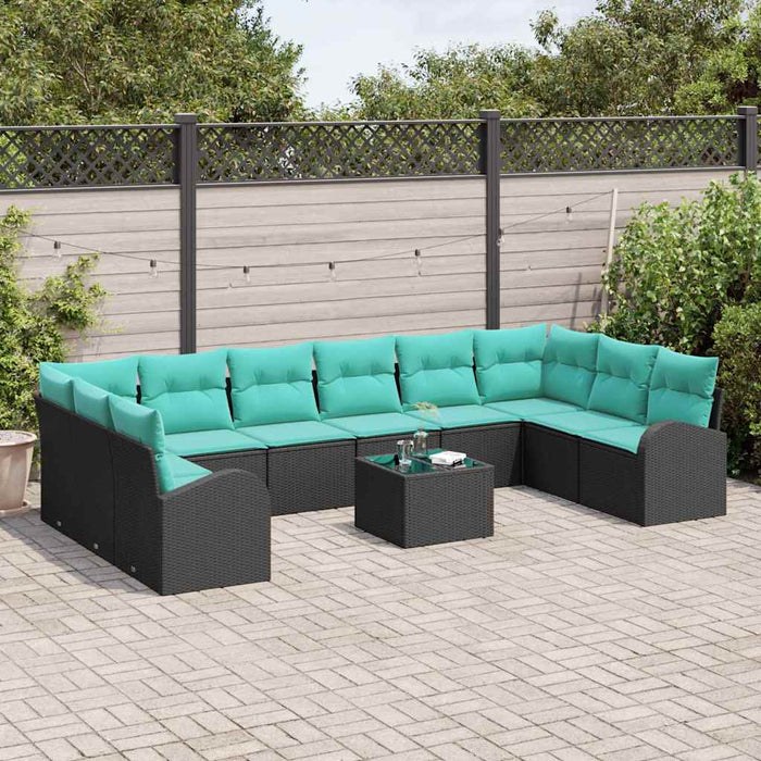 Set de canapele pentru grădină cu pernă 11 pcs Negru și Turcoaz WALTI