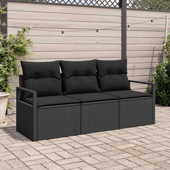 Set de canapele pentru grădină cu pernă 3 pcs Negru poliratan - WALTI WALTI
