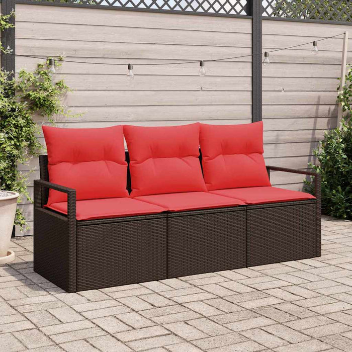 Set de canapele pentru grădină 3 pcs Maro și roșu poliratan WALTI