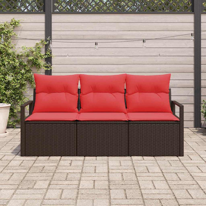 Set de canapele pentru grădină 3 pcs Maro și roșu poliratan WALTI